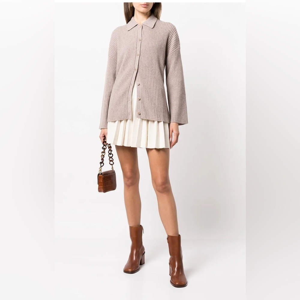 Reformation Fatino Cashmere Collared Cardigan Sweater Taupe Beige